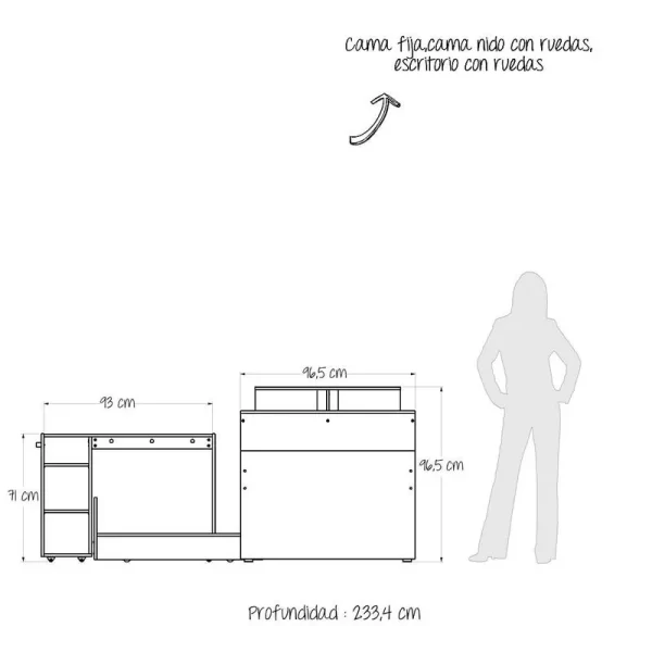 Cama Nido Lisboa Multifuncional Sencilla 90cm 5 »