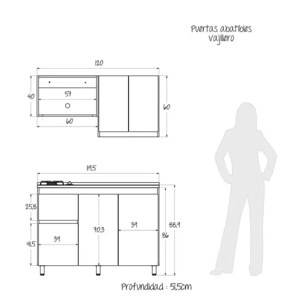 Cocina Integral con Meson Derecho Alba 120cm 6 »