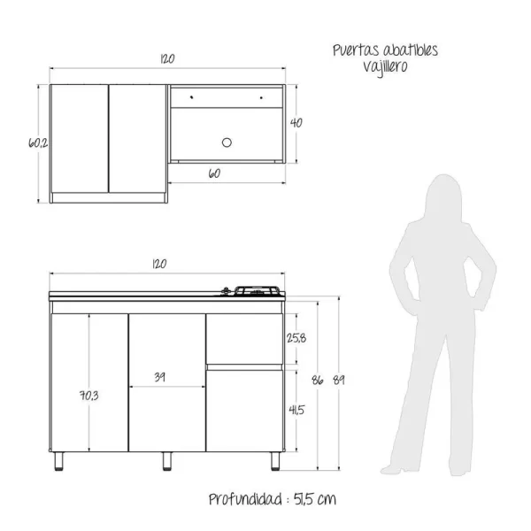 Cocina Integral con Meson Izquierdo Alba 120cm 6 »